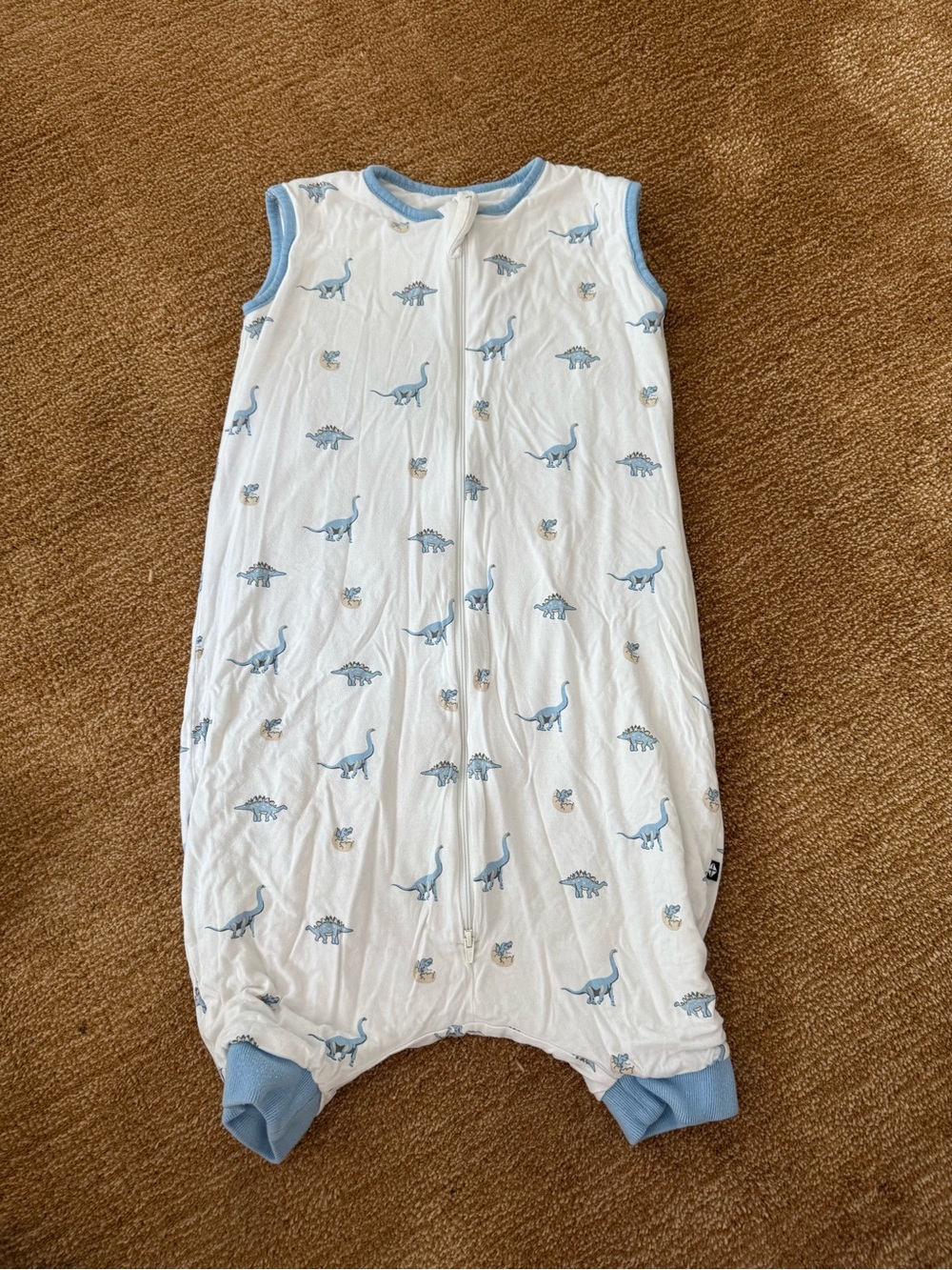 Kyte BABY White Sleep Sack with Blue Dinosaur Print